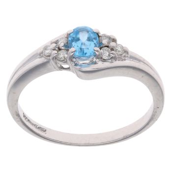 9ct White Gold 0.10ct Diamond and Topaz Gemstone Ring