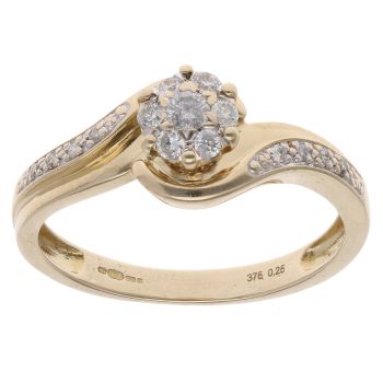 9ct Yellow Gold 0.25ct Diamond Twist Cluster Ring