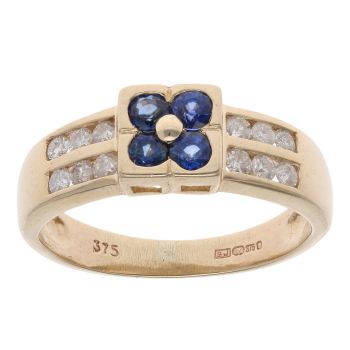 9ct Yellow Gold 0.12ct And Sapphire Cluster Ring