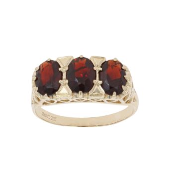 9ct Yellow Gold Three Stone Garnet Ring