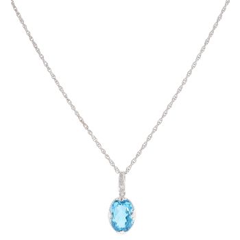 9ct White Gold 0.01ct Diamond and Blue Topaz Pendant and Chain 18"