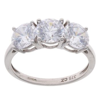 9ct White Gold Cubic Zirconia Three Stone Ring