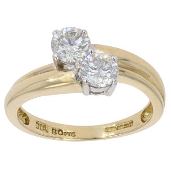 18ct Yellow Gold 0.80ct Brilliant Cut Diamond Two Stone Twist Ring