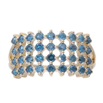 9ct Yellow Gold 0.70ct Blue Diamond Four Row Ring