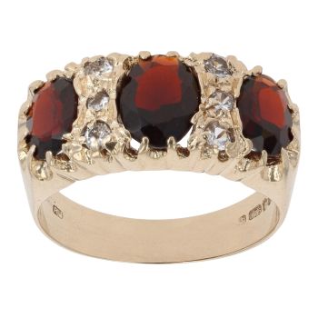 9ct Yellow Gold Garnet and Cubic Zirconia Signet Ring