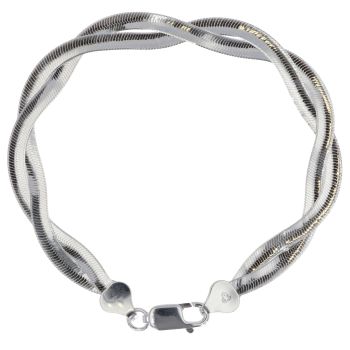 Silver Two Strand Intertwined Herringbone Bracelet 7.5" By Icesia