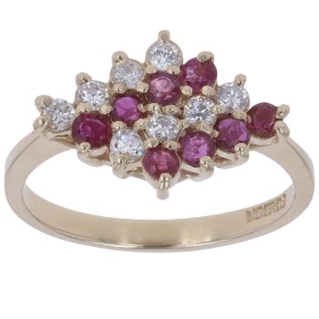 9ct Yellow Gold 0.25ct Diamond and Ruby Four Row Ring
