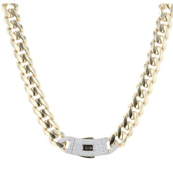 14ct Yellow Gold Monaco Curb Classic Cubic Zirconia Pave Lock Chain 24"