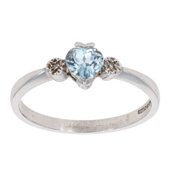 9ct White Gold Created Topaz and Diamond Heart Ring
