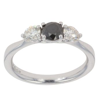 18ct White Gold 0.85ct Brilliant Cut Black And White Diamond Trilogy Ring