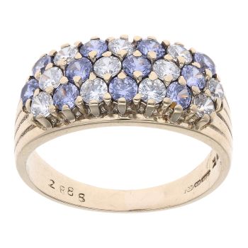 9ct Yellow Gold Amethyst And Cubic Zirconia Three Row Ring