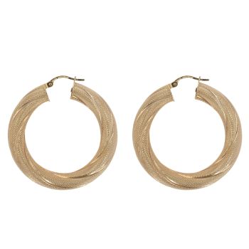 9ct Yellow Gold Textured Twist Hoop Earrings