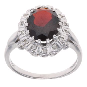 18ct White Gold 0.14ct Diamond and Garnet Cluster Ring