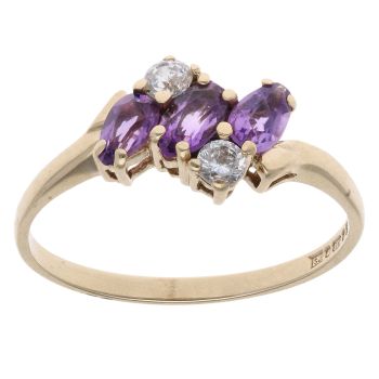 9ct Yellow Gold Amethyst And Cubic Zirconia Ring