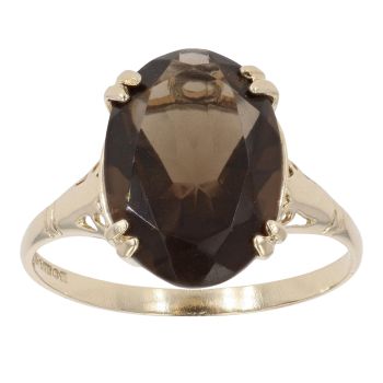 9ct Yellow Gold Smoky Quartz Single Stone Ring
