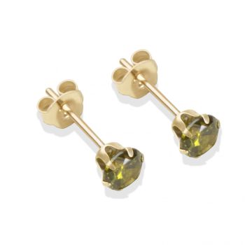 9ct yellow gold 4mm dark peridot CZ stud Earrings