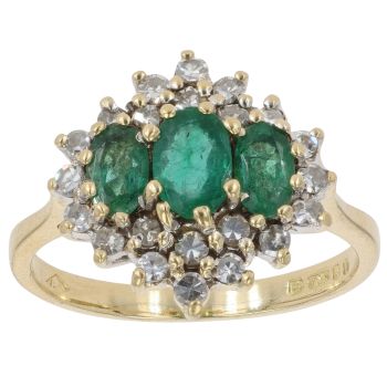 18ct Yellow Gold 0.80ct Diamond and Emerald Cluster Ring