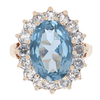 9ct Yellow Gold Blue Topaz And Cubic Zirconia Cluster Ring