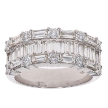 18ct White Gold 2.33ct Brilliant and Baguette Cut Diamond Fancy Three Row Ring