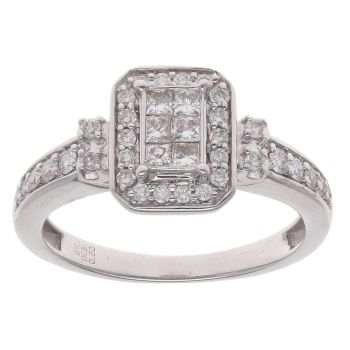 9ct White Gold 0.50ct Brilliant And Princess Cut Diamond Cluster Ring