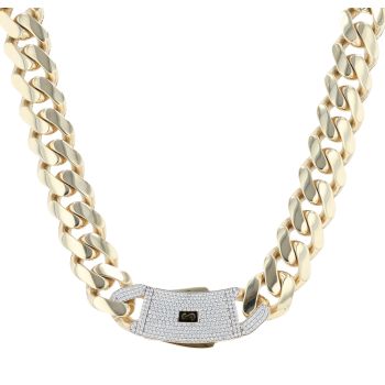 14ct Yellow Gold Monaco Curb Classic Cubic Zirconia Pave Lock Chain 24"