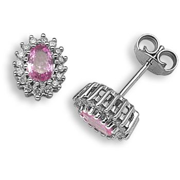 9 Carat White Gold 25pts Diamond & Pink Sapphire Stud Earrings
