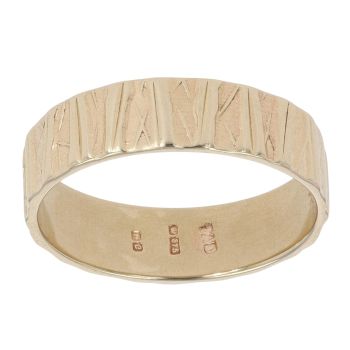 9ct Yellow Gold Patterned Wedding Ring 3mm