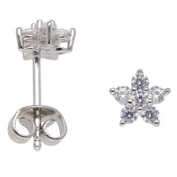 Silver Cubic Zirconia Flower Stud Earrings