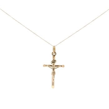 9ct Yellow Gold Crucifix Pendant & Chain 16"
