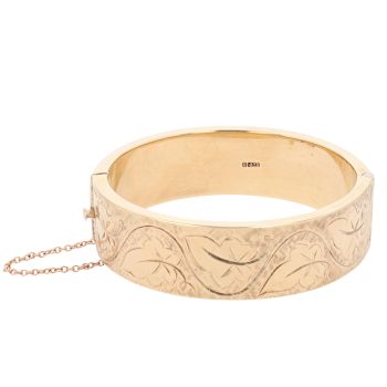 9ct Yellow Gold Leaf Patterned Hinged Bangle