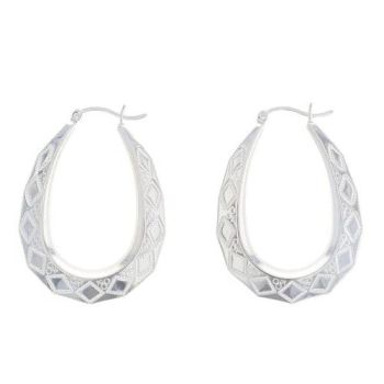Silver Large Oval Creole Hoop Earrings By Icesia