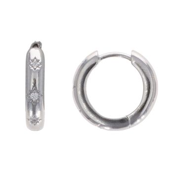 Silver Stone Set Eternity Huggies Hoop Earrings By Icesia