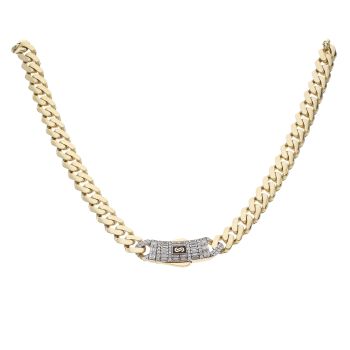 14ct Yellow Gold Monaco Classic Cubic Zirconia Baguette Pave Lock Curb Chain 16"
