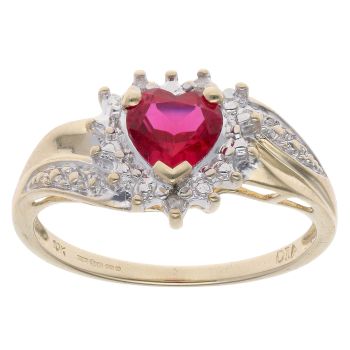 9ct Yellow Gold 0.05ct Diamond And Created Ruby Cluster Ring