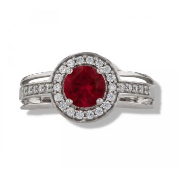 9ct White Gold Created Ruby And Cubic Zirconia Dress Ring