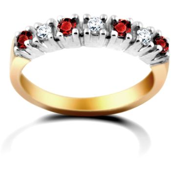 9 Carat Yellow Gold 0.15pts Diamond & Ruby Half Eternity Ring