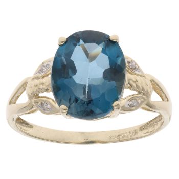 9ct Yellow Gold 0.05ct Diamond and Blue Topaz Solitaire Ring