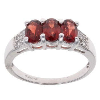 9ct White Gold Garnet and Cubic Zirconia Three Stone Ring