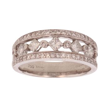 18ct White Gold 0.75ct Brilliant and Princess Cut Diamond Fancy Ring