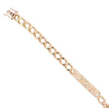 9ct Yellow Gold Filigree Patterned ID Curb Bracelet 8"