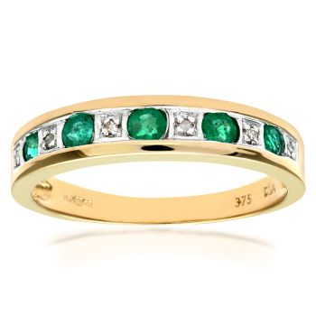 9ct Yellow Gold Emerald and Diamond Eternity Ring
