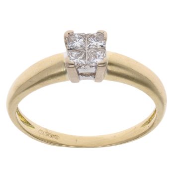 18ct Yellow Gold 0.30ct Princess Cut Diamond Cluster Ring