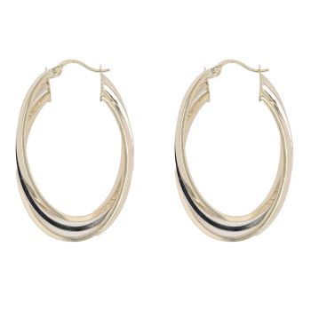 14ct Yellow and White Gold Greek Key Trio Oval Hoop Earrings