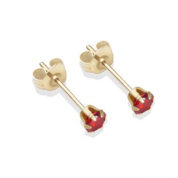 9ct yellow gold 3mm red CZ stud Earrings