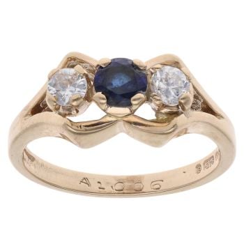 9ct Yellow Gold Sapphire And Cubic Zirconia Three Stone Ring