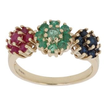 9ct Yellow Gold Multi Gemstone Cluster Ring
