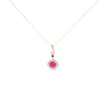 9ct Yellow Gold Ruby And 0.06ct Diamond Cluster Pendant And Chain 18"