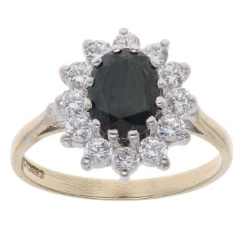 9ct Yellow Gold Sapphire And Cubic Zirconia Cluster Ring