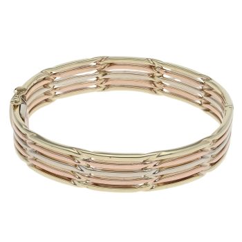 9ct Yellow, White and Rose Gold Wave Bangle