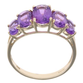 9ct Yellow Gold Amethyst Five Stone Ring